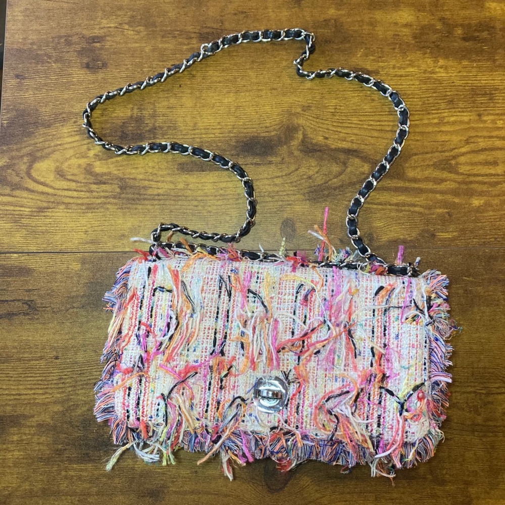 Zara Basic Collection Tweed Fringe‎ Chain Shoulder Bag Handbag Purse